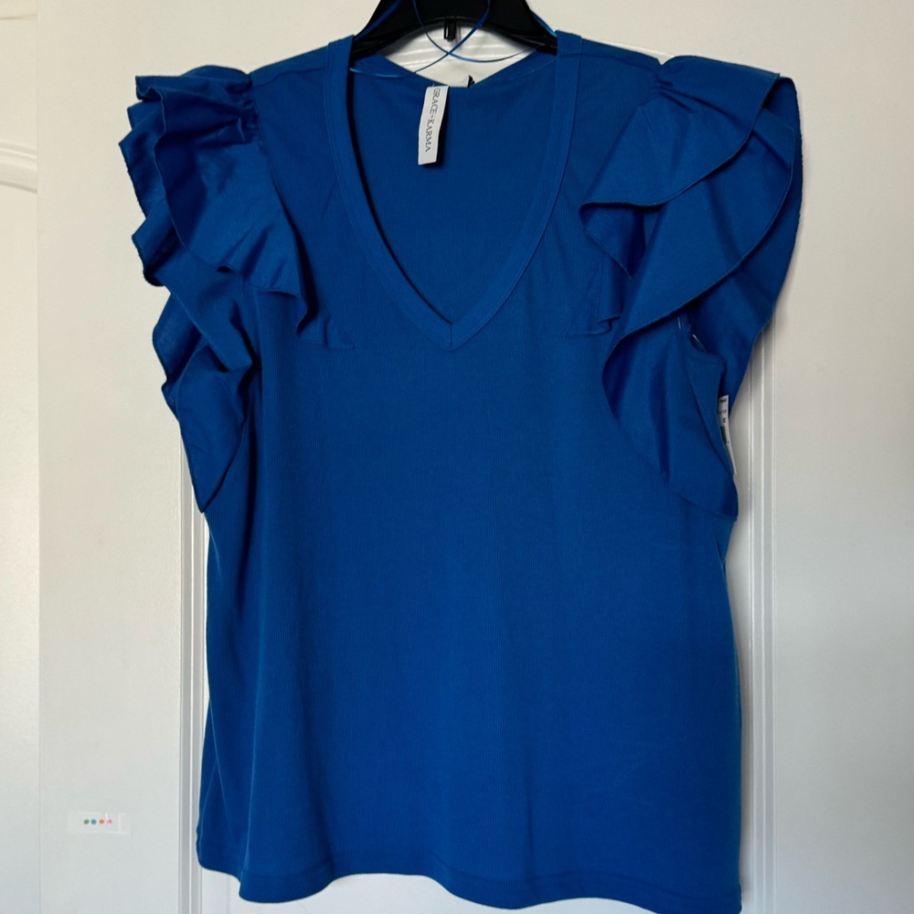 Blue Sleeveless Ruffle Top